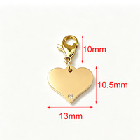 Pendentif Cœur Personnalisé en Acier Inoxydable avec Fermoir Mousqueton, Breloque Cœur Simple Ornée de Strass Personnalisables pour Bijoux DIY