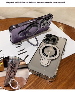 Chống thả rõ ràng mạ trường hợp điện thoại cho <span class=keywords><strong>iPhone</strong></span> 16 17 Pro Max với vòng kim loại chân đế bốn góc Chống sốc PC Acrylic Bìa - Product Image 3