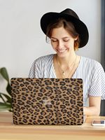 Élégante Coque Rigide à Clipser en Cuir PU Grain Léopard pour MacBook Air 13,6 Pouces 2024 2022 M3 A3113 M2 A2681