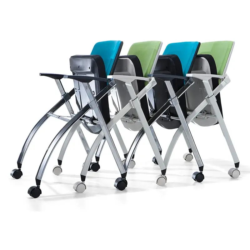 BIFMA-asiento de tela y respaldo para escuela u oficina, silla de entrenamiento plegable con ruedas