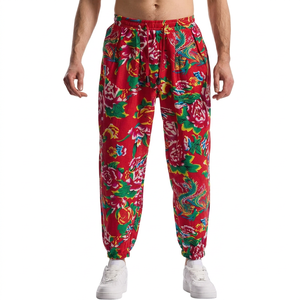 Men's Printed <b>Harem</b> Pants Elastic Waist Drawstring Casual Joggers Lightweight Cotton Summer Style Patterned <b>Trousers</b> - Product Image 2