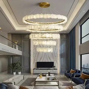 Lustre de plafond en marbre Art Déco à LED, dimmable, or chromé, luminaire suspendu, lampe pour salon - Product Image 5