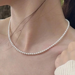 Collar de Cadena Clavícula Deportiva Chapado en <span class=keywords><strong>Oro</strong></span> con Capas de <span class=keywords><strong>Perlas</strong></span> Pequeñas Ultrafinas de 2 mm Súper Brillantes para Mujer, Estilo Fresco que No se Desvanece - Product Image 3