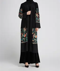 숙녀 이슬람 맥시 드레스 기모노 아바야 셔츠 드레스 블랙 프론트 오픈 아바야