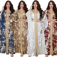 Nouvelle Arrivée 2026 – Robe Abaya Musulmane en Coton, Kaftan de Luxe Imprimé Feuille d'Or, Élégante avec Manches Évasées, Robe Longue Modeste pour l'Aïd
