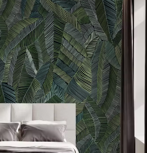 Carta da Parati Murale 3D con Foglie Verdi Tropicali, Design Innovativo per Decorazione di Ristoranti e Caffetterie - Product Image 5