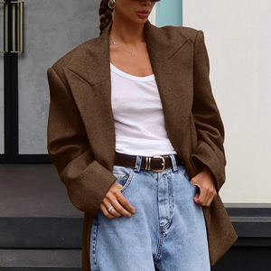 <span class=keywords><strong>Blazer</strong></span> de gama alta para mujer de otoño e invierno, chaqueta de traje de longitud media <span class=keywords><strong>Retro</strong></span> americana, suelta, informal, estilo Perezoso - Product Image 1