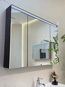 Meuble-lavabo mural noir moderne avec miroir LED, vasque en céramique de 60 pouces, design minimaliste, style contemporain - Product Image 6