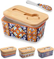 1655 Boîte de conservation de beurre en céramique personnalisée, compatible micro-ondes, pour camping et cuisine, avec couvercle en bambou et couteau