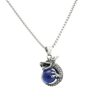 Dragon Holding Bead Pendant Stainless Steel Necklace <b>Men</b> Retro Punk Style Themed <b>Animal</b> Shape Gift Jewelry 280518 - Product Image 2