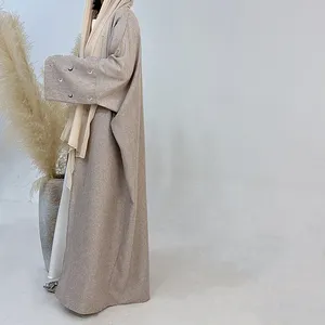 Wholesale 2024 New Abaya Designs 2023 Women Hijab Dress Kimono Cardigan Muslim Women's Dresses Moon Embroidery EID Linen Abaya