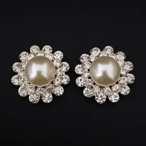 Rhinestone เพิร์ล Embellishments Flatback เพิร์ลคริสตัล Faux Pearl ดอกไม้คริสตัล Rhinestone รอบสีขาวเครื่องประดับทำปุ่ม