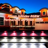 Chaîne de lumière à pixels RGBW SMD5050 3 LED IP67 24V DC pour extérieur, 30 mm, pour toit de maison, façade, projet de décoration de Noël permanente