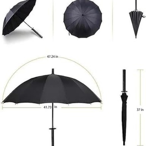 Parapluie pliant semi-automatique de style japonais, 23 pouces, 8 baleines, en bois noir, modèle samouraï, promotionnel, de qualité supérieure, pour la pluie - Product Image 1