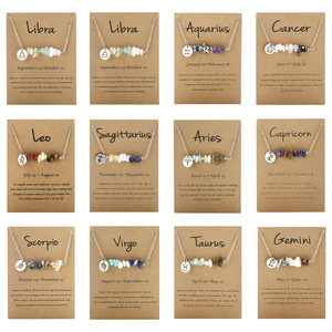 Collane all'ingrosso alla moda con pietre naturali dei Dodici Segni Zodiacali, collane con catena in acciaio inossidabile e biglietti in carta - Product Image 2