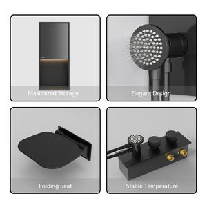 لوحة حائط حمام مدمجة مع دش مطري ورف تخزين وتصميم مدمج 3 في 1 لمقعد قابل للطي - Product Image 5