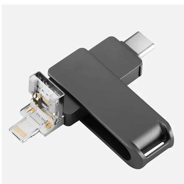 Kim Loại Xoay 4 trong 1 1TB OTG USB Flash Drive cho iPhone 15 USB3.0 2.0 Ổ Đĩa Bút 32GB 64GB 128GB 256GB 512GB pendrives Loại C USB