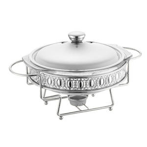 Olla Buffet Redonda de Vidrio Resistente al Calor con Tapa, Calentamiento con Alcohol, Olla Buffet Dorada, Estufa Buffet de Temperatura Constante - Product Image 6