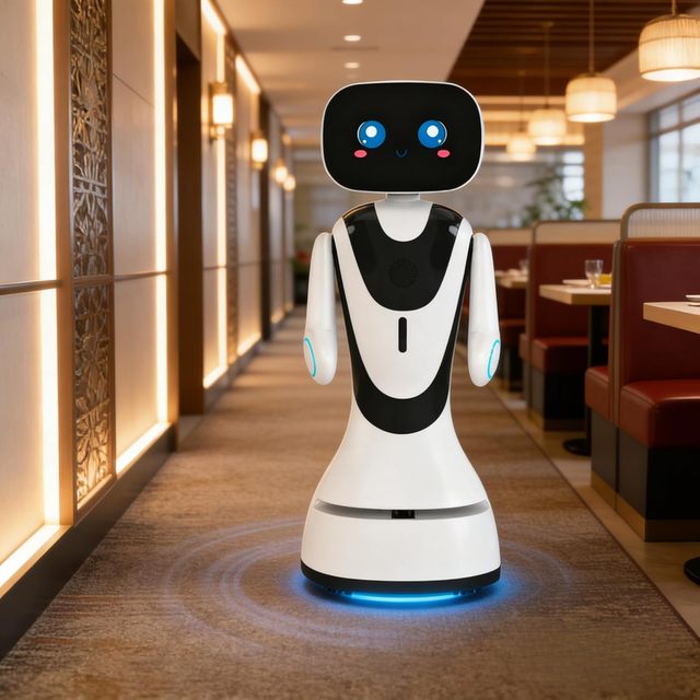 AI Greeter Robot Intelligent Receptionist Navigation Voice Interaction Hotel Office Lobby Showroom Smart Guide Facial Detection