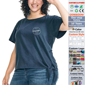 JL1108D all'ingrosso su ordinazione delle donne della ginnastica della cravatta di pizzo T-shirt di allenamento del Fitness T-shirt tagliata fuori della cravatta fino all'orlo del cotone di bambù T-shirt delle donne - Product Image 1