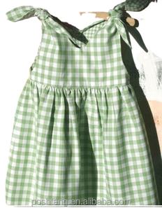 Vestido personalizado <span class=keywords><strong>de</strong></span> verano para niña Seersucker verde a cuadros Niña sin mangas correa <span class=keywords><strong>de</strong></span> hombro nudo <span class=keywords><strong>vestidos</strong></span> lindos para niña - Product Image 3