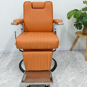 Chaise de barbier en cuir PU orange, chaise de coiffure hydraulique, chaise de salon avec repose-pieds, mobilier de salon de coiffure - Product Image 3