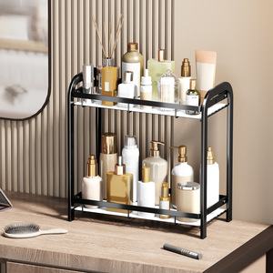 Comptoir <span class=keywords><strong>de</strong></span> <span class=keywords><strong>salle</strong></span> <span class=keywords><strong>de</strong></span> <span class=keywords><strong>bain</strong></span> moderne à double étage en métal étagère d'organisation dessus <span class=keywords><strong>de</strong></span> coiffeuse avec support <span class=keywords><strong>de</strong></span> <span class=keywords><strong>rangement</strong></span> <span class=keywords><strong>de</strong></span> parfum - Product Image 1