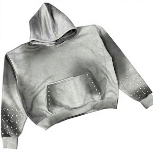 Custom Men Hooded Pullover Hoodies Gradient Color Rhinestone Acid Washed <b>Streetwear</b> <b>Y2k</b> Hoodie Autumn - Product Image 1