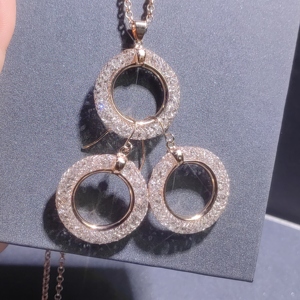 Pendientes de gota geométricos ovalados de alta calidad, <span class=keywords><strong>Swarovski</strong></span>-circón triturado, chapado en oro rosa, conjunto de moda, regalo de Boda nupcial de latón - Product Image 1