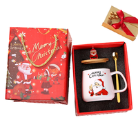 Meilleure idée cadeau de Noël 2023 Nouvelle tasse en céramique en gros avec couvercle en bambou Design de dessin animé et cuillère Tasse de Noël parfaite