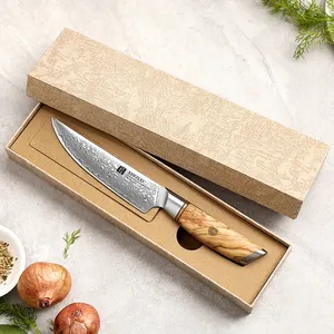 Wood Handle Knife XINZUO 5 Inch Steak Knife Damascus Powder Steel Olive Wood Handle Restaurant Kitchen Beef Knives