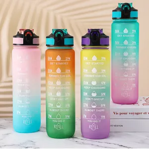 Top Seller 1L Plastic Bottle Custom LOGO 1000ml Motivational Tritan 1L Sports Water Bottle With Time Marker Straw