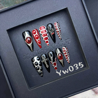 Ongles à presser en acrylique faits main de qualité supérieure, 10 pièces, nouveaux styles, ambiance festive, motifs amande et cercueil, thème Halloween