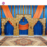 Arche dorée de fond de scène, ensemble de 3 pièces, support de bougie musulman islamique, fond de scène en métal, événements, fête, scène, décoration murale, arche pour scène, mariage
