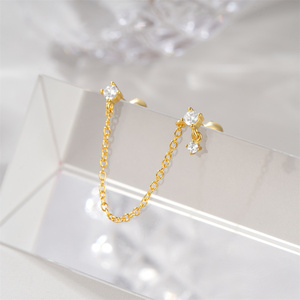 Canner Single Fashionable S925 Sterling Silver Plated 18k Gold Tassel <b>Chain</b> Single diamond <b>Stud</b> <b>Earring</b> - Product Image 4