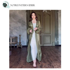 Dubai Thổ Nhĩ Kỳ Ins Glossy voan dài cape đèn lồng tay áo mới rắn màu abaya áo khoác ngoài truyền thống hồi giáo quần áo - Product Image 1