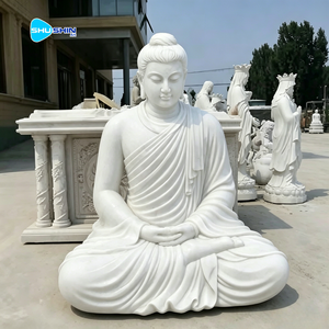 Escultura de Jardín Moderna Personalizada, Tallada en Piedra, Estatua de Buda Sentado de Tamaño Real en Mármol Blanco para Exteriores, en Venta - Product Image 2