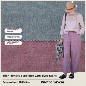 Tissu teint en fil de lin pur à haute densité <span class=keywords><strong>Vintage</strong></span> lin lavé de qualité supérieure pour les robes de chemise de printemps et d'été Techniques tissées - Product Image 2