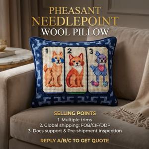 Hunde- und Katzenmotiv Nadelstickerei-Kissen mit Punch-Needle-Textur, Polyester-Bezug, Lendenstütze, Moderne Wohnraumdekoration, Mahjong-Leinwand-Design - Product Image 1