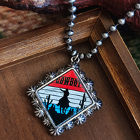 Colliers pendentifs Comiya rétro style western rose turquoise en alliage de zinc avec chaîne en bambou et imprimé cowboy, bijoux de mode