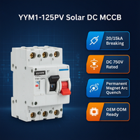 Disjoncteur à boîtier moulé solaire photovoltaïque Yycore YYM1-125PV 3P 125A DC 750V DC MCCB IEC 60947 2 CE