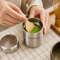 Mini-bol à matcha de style japonais en acier inoxydable 304 avec tamis et spatule en bambou (environ) Capacité de 100g, logo personnalisé