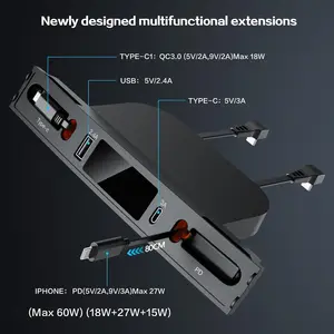 モデル3/Y (2021-2023) 用マルチポートUSBカーチャージャー格納式ケーブルおよびセンターコンソールアダプター