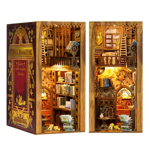 CuteBee 3D teka-teki kayu Eternal Bookstore buatan tangan kerajinan rumah boneka dengan cahaya bangunan Model mainan buku Nook Kit