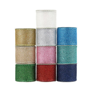 Midi nuovi arrivi 5 yarde Per rotolo 63mm tinta unita poliestere Organza Glitter <span class=keywords><strong>Mesh</strong></span> nastro cablato da 2.5 pollici - Product Image 3