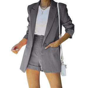 Sexy Temperament Fashion Casual Lapel Cardigan Solid Color Top Shorts Women's Suit 2 Piece <b>Set</b> Fashion - Product Image 1