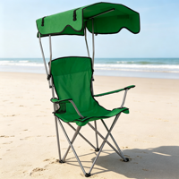 Chaise de plage pliable OEM en gros avec auvent pare-soleil, cadre en acier robuste, accoudoirs rembourrés et porte-gobelet – Chaises de plage portables