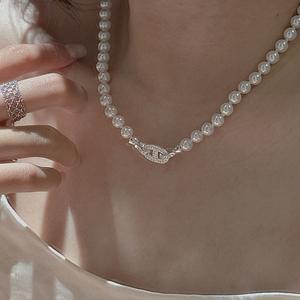 Collier en argent pur S925 de style antique avec zircon, nez de cochon, simple, léger, vintage, chaîne de clavicule, design de niche, bijoux en perles - Product Image 2