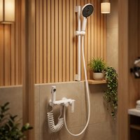 Système de douche à main WEIHAO blanc avec pistolet de pulvérisation, barre coulissante et support de rangement intégré