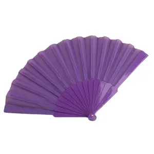 Wholesale Custom Hot Sale Solid Color Fabric Advertising Folding Plastic Hand Fan with Handle